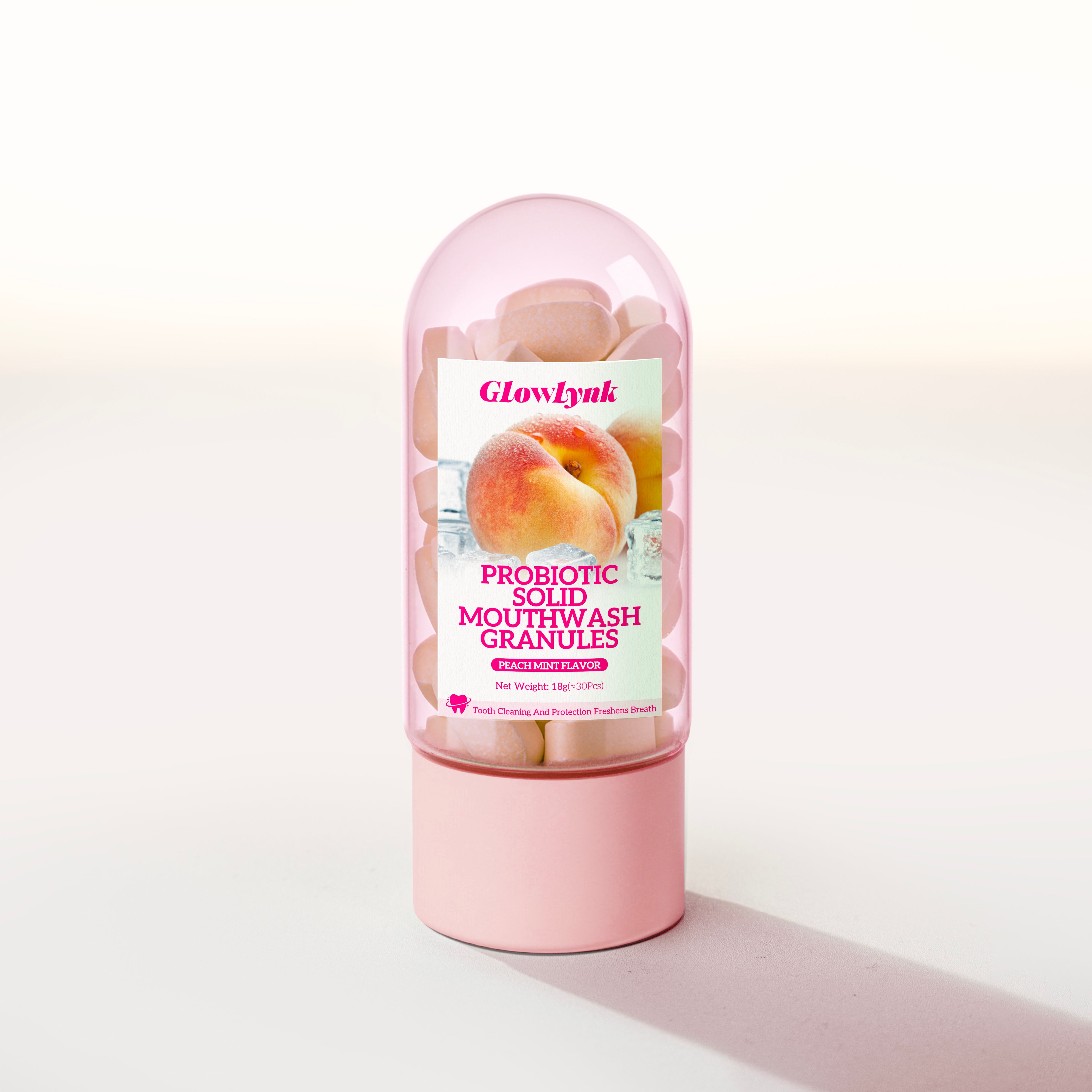 GlowLynk - PROBIOTIC SOLID MOUTHWASH GRANULES - Peach Mint Flavor