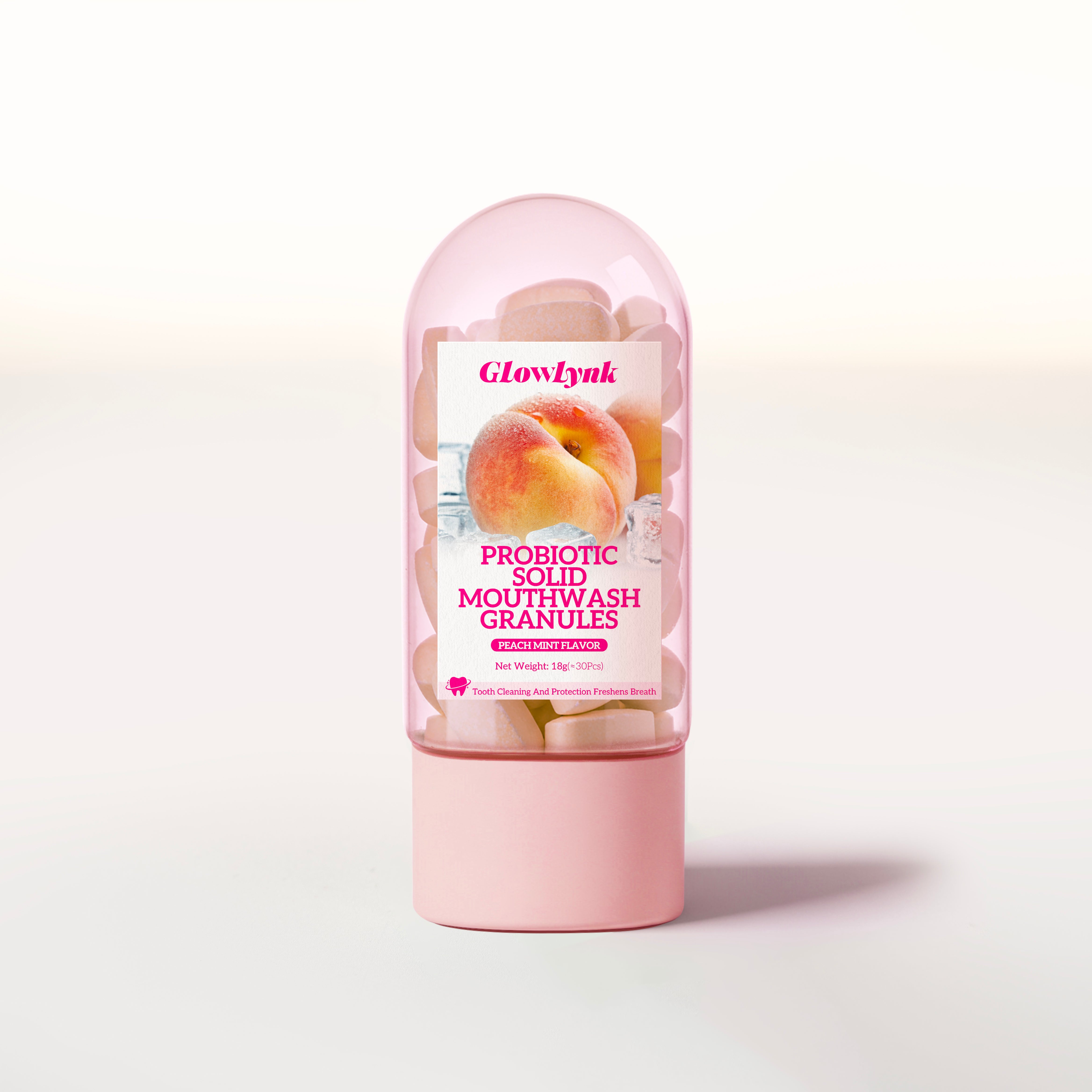 GlowLynk - PROBIOTIC SOLID MOUTHWASH GRANULES - Peach Mint Flavor
