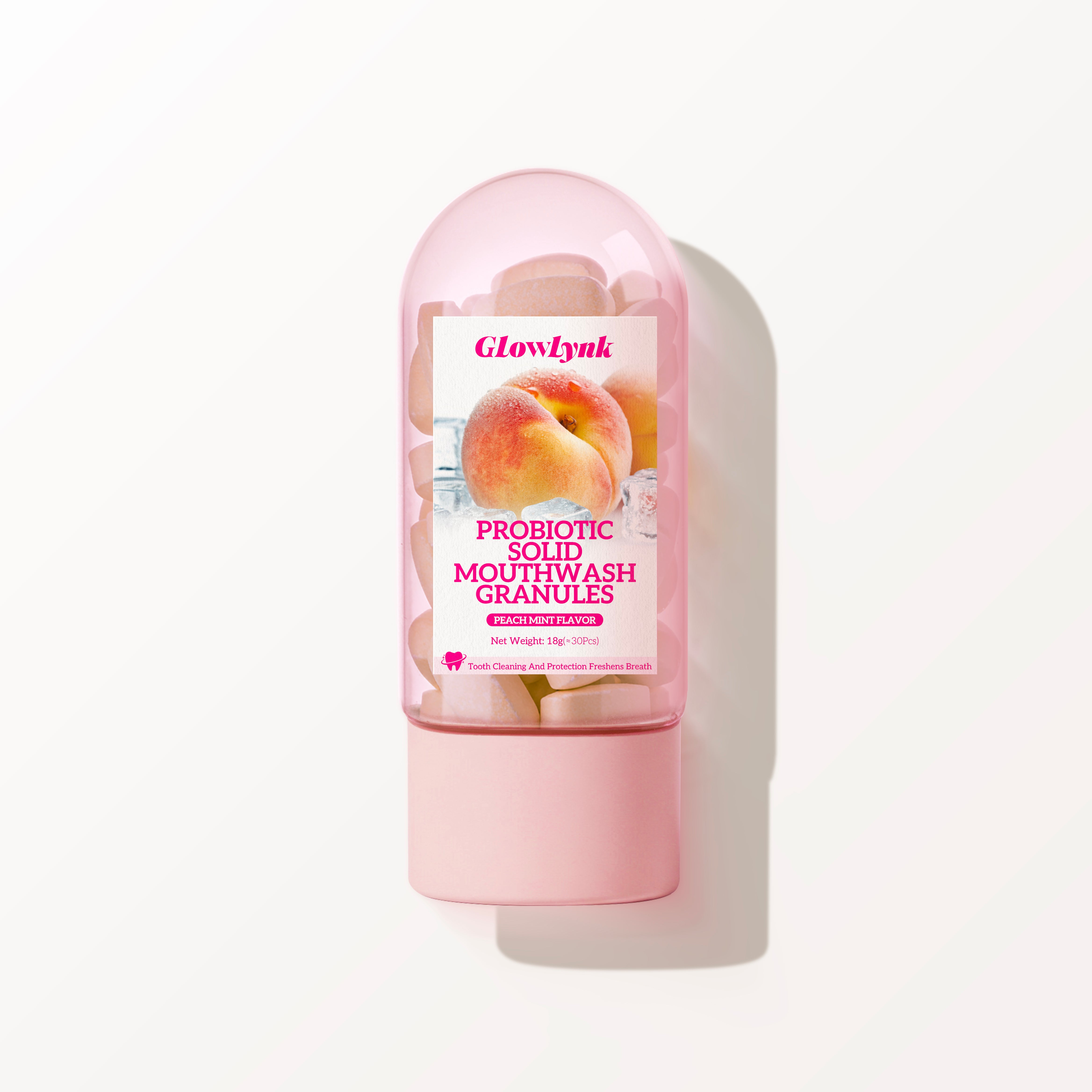 GlowLynk - PROBIOTIC SOLID MOUTHWASH GRANULES - Peach Mint Flavor